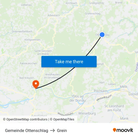 Gemeinde Ottenschlag to Grein map