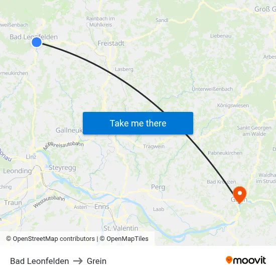 Bad Leonfelden to Grein map