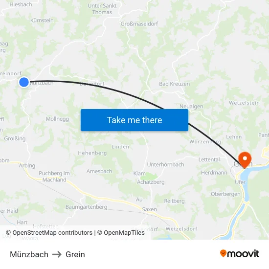 Münzbach to Grein map