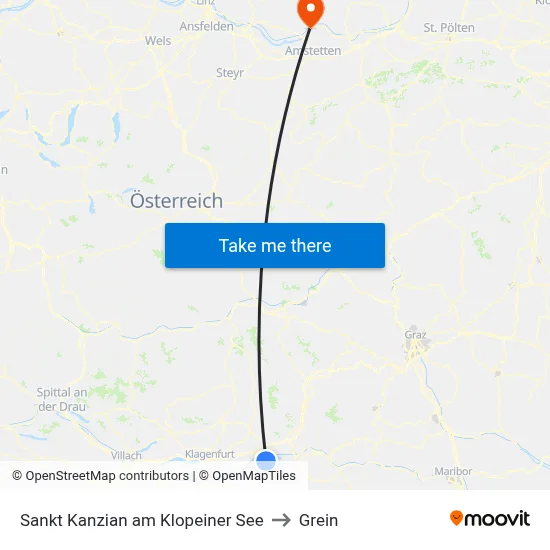 Sankt Kanzian am Klopeiner See to Grein map