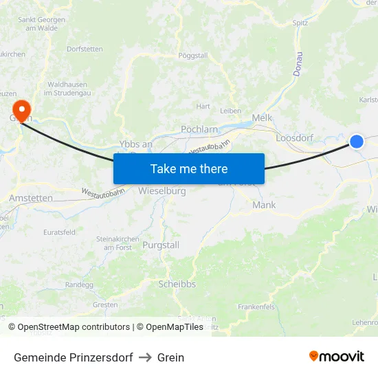 Gemeinde Prinzersdorf to Grein map