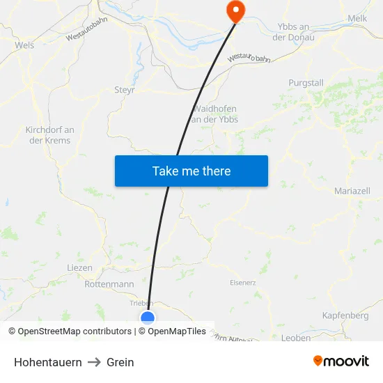 Hohentauern to Grein map