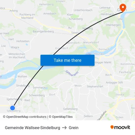 Gemeinde Wallsee-Sindelburg to Grein map