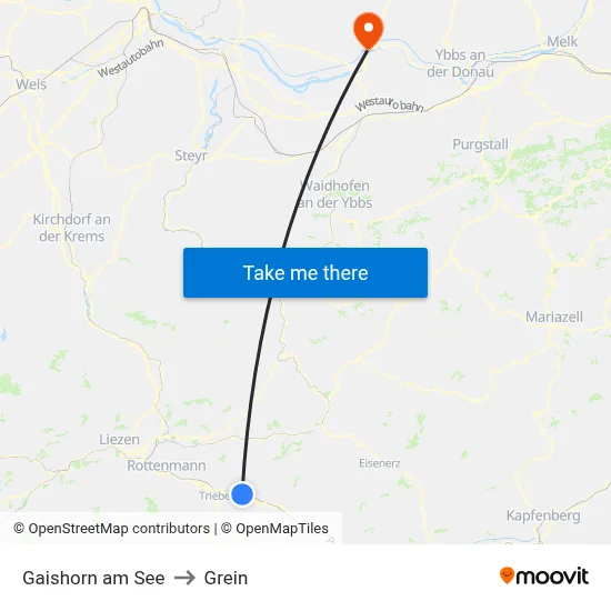 Gaishorn am See to Grein map