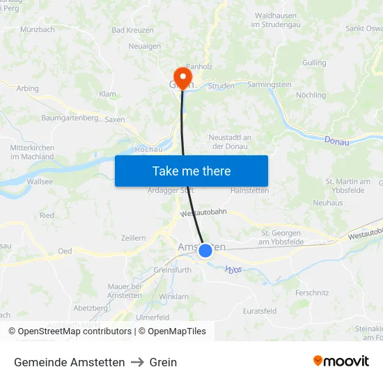 Gemeinde Amstetten to Grein map