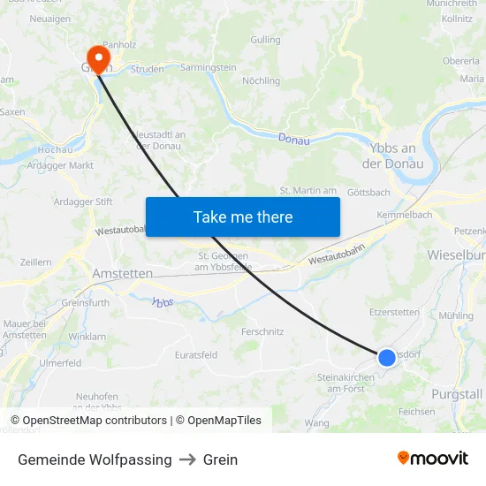 Gemeinde Wolfpassing to Grein map