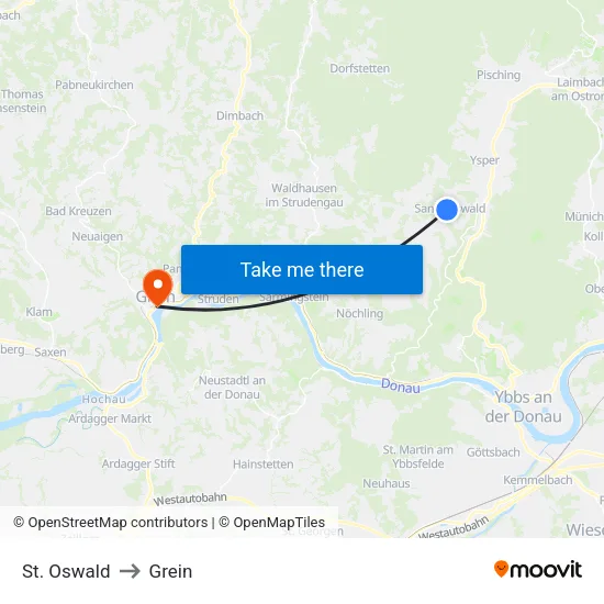 St. Oswald to Grein map