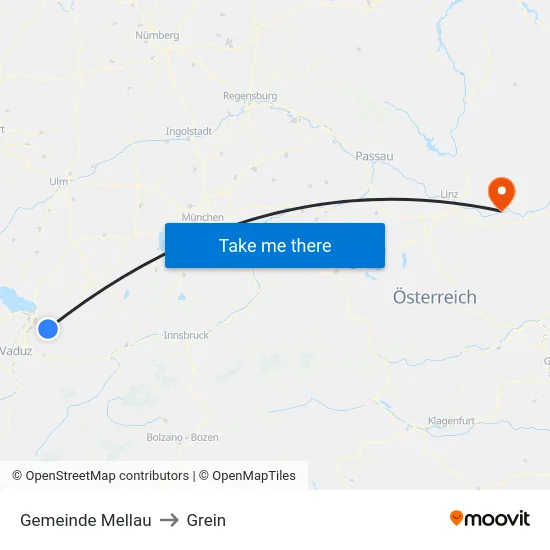 Gemeinde Mellau to Grein map