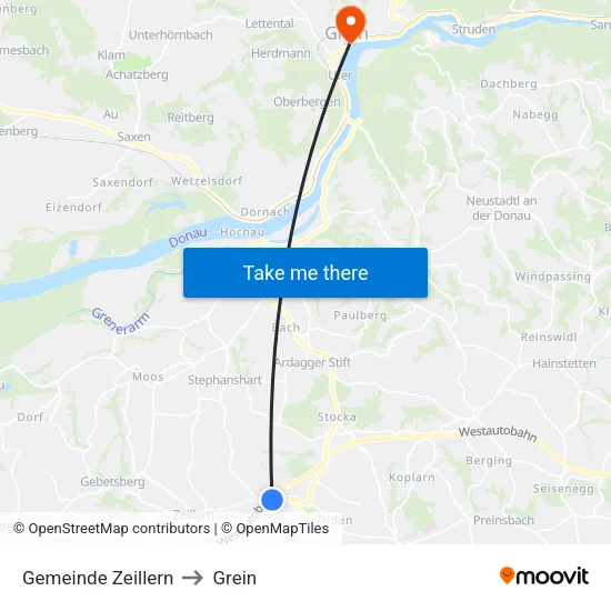 Gemeinde Zeillern to Grein map