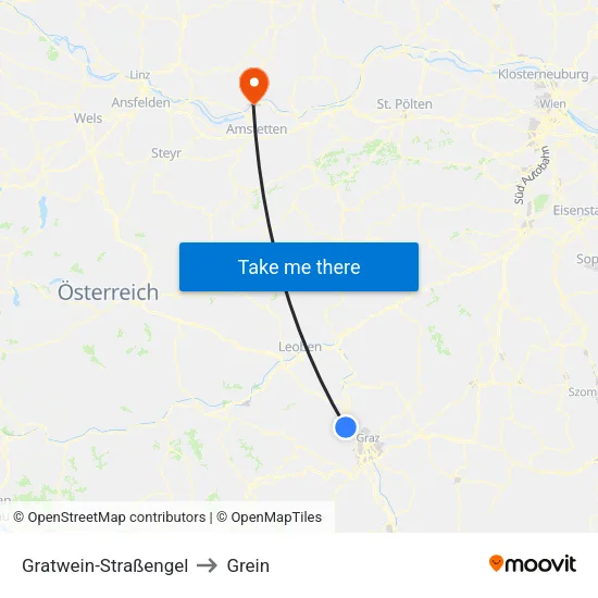 Gratwein-Straßengel to Grein map