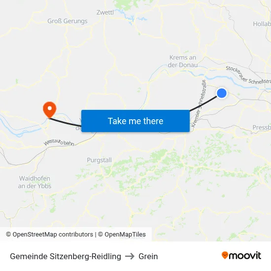 Gemeinde Sitzenberg-Reidling to Grein map