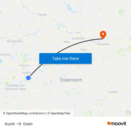 Kuchl to Grein map