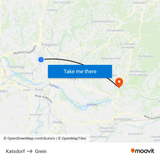 Katsdorf to Grein map