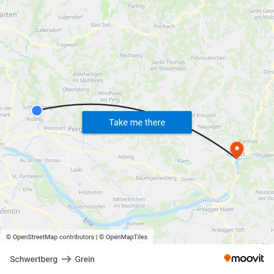 Schwertberg to Grein map