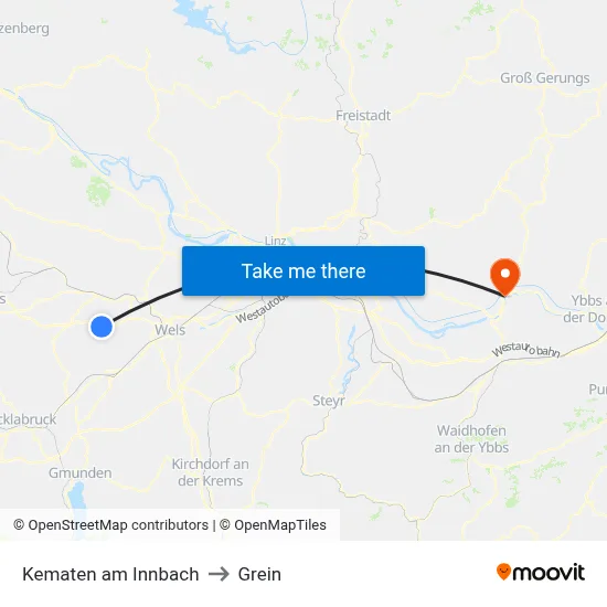 Kematen am Innbach to Grein map
