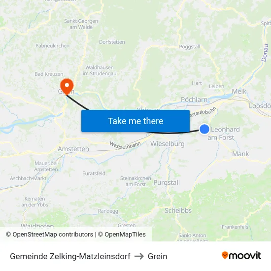 Gemeinde Zelking-Matzleinsdorf to Grein map