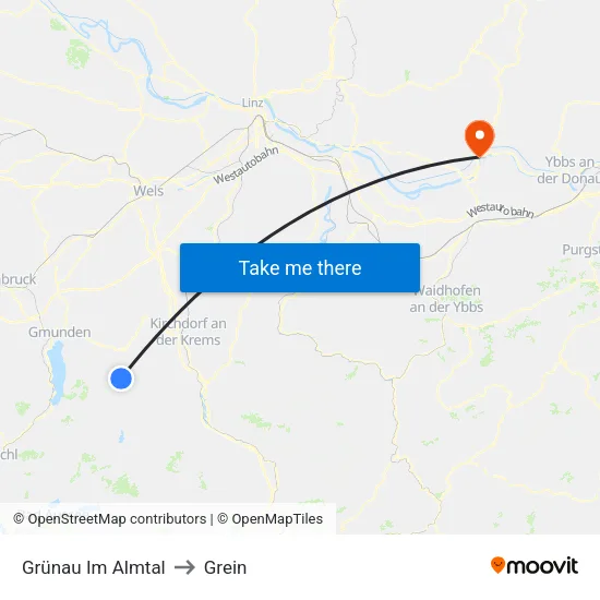 Grünau Im Almtal to Grein map