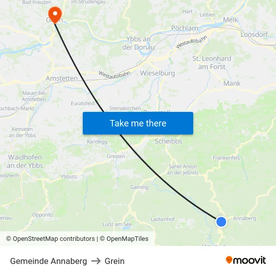 Gemeinde Annaberg to Grein map