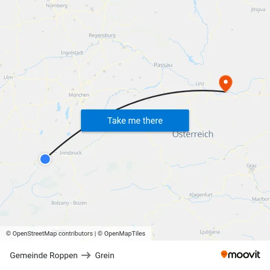 Gemeinde Roppen to Grein map