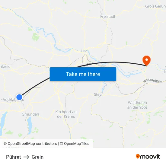 Pühret to Grein map