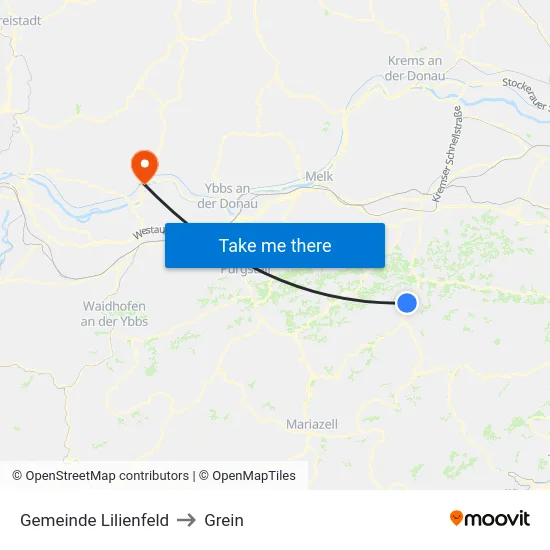 Gemeinde Lilienfeld to Grein map