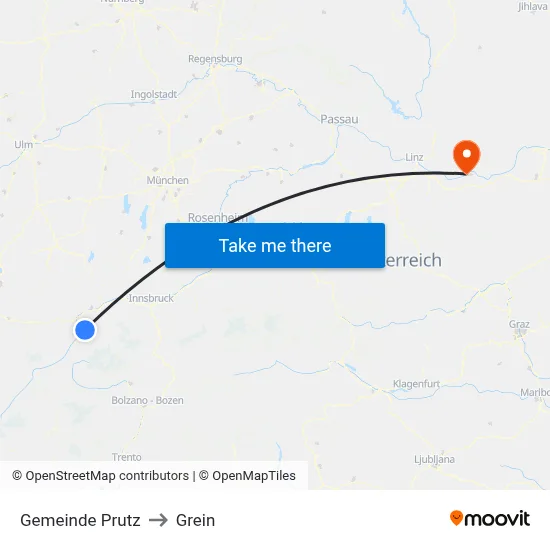 Gemeinde Prutz to Grein map