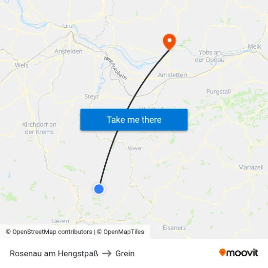 Rosenau am Hengstpaß to Grein map