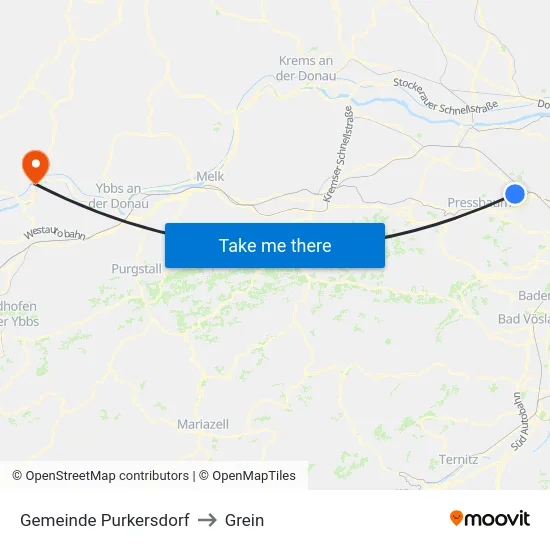 Gemeinde Purkersdorf to Grein map