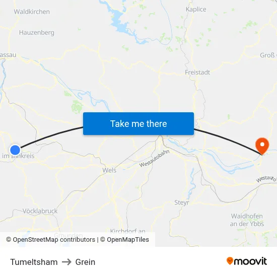 Tumeltsham to Grein map