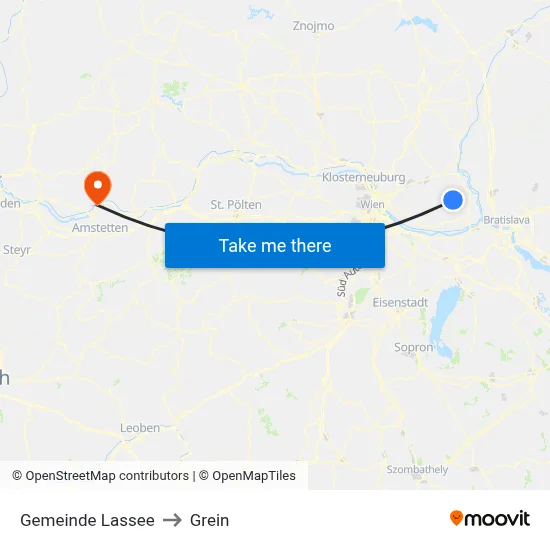 Gemeinde Lassee to Grein map