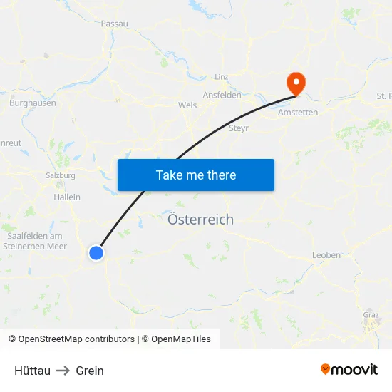 Hüttau to Grein map