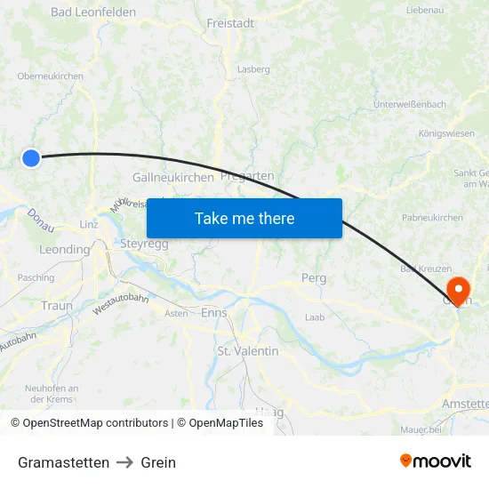 Gramastetten to Grein map