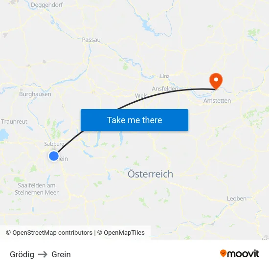 Grödig to Grein map