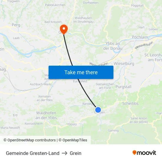 Gemeinde Gresten-Land to Grein map