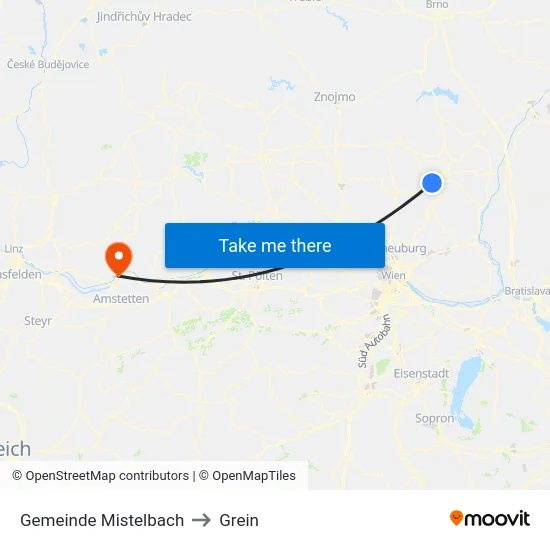 Gemeinde Mistelbach to Grein map