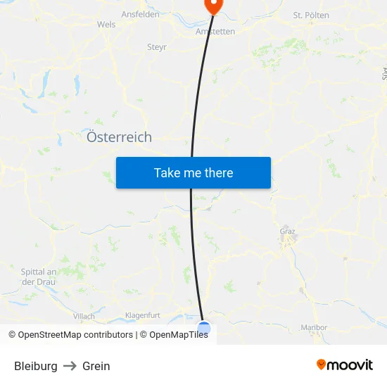 Bleiburg to Grein map