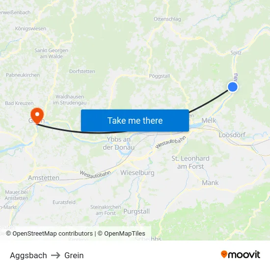 Aggsbach to Grein map