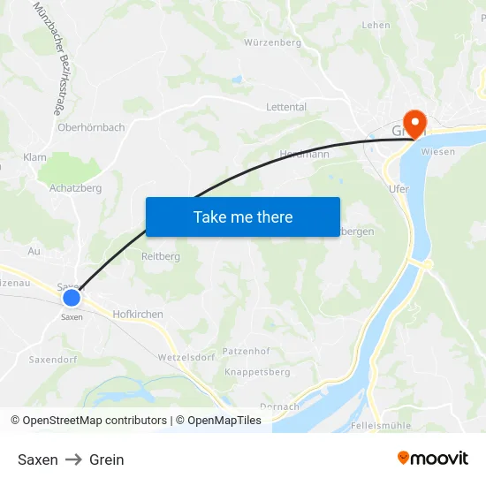 Saxen to Grein map