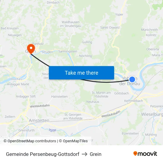 Gemeinde Persenbeug-Gottsdorf to Grein map