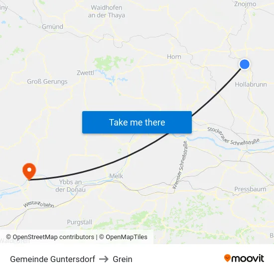 Gemeinde Guntersdorf to Grein map