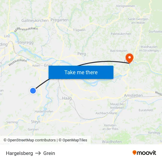 Hargelsberg to Grein map