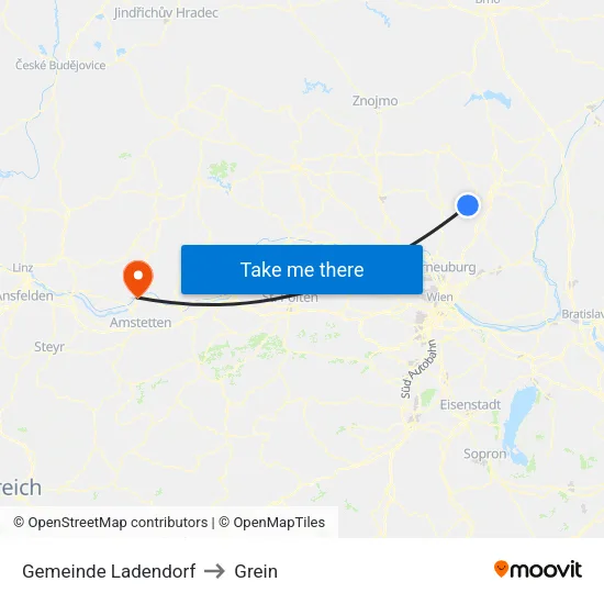 Gemeinde Ladendorf to Grein map