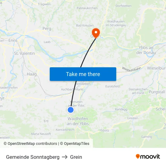 Gemeinde Sonntagberg to Grein map