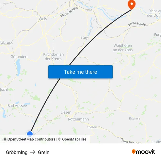 Gröbming to Grein map