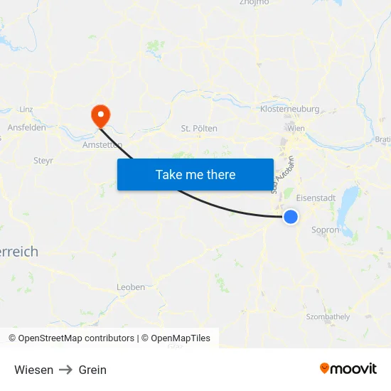 Wiesen to Grein map