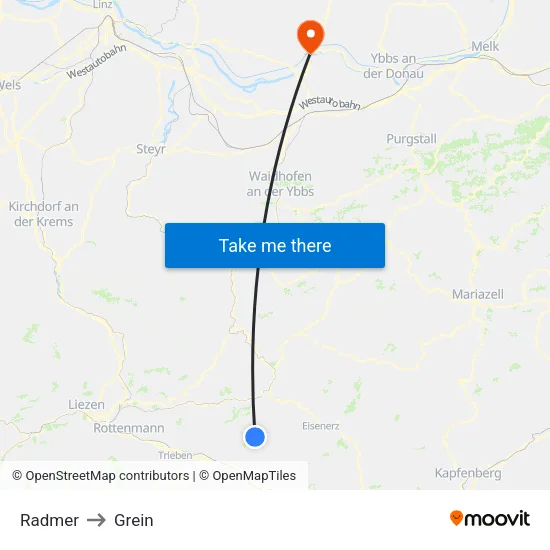 Radmer to Grein map