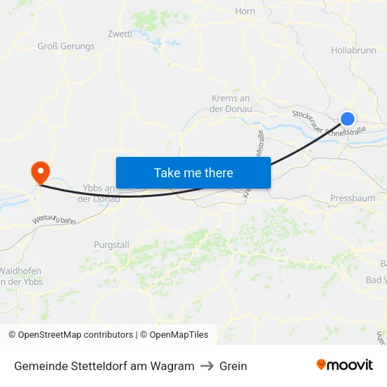 Gemeinde Stetteldorf am Wagram to Grein map
