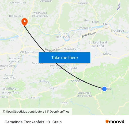 Gemeinde Frankenfels to Grein map