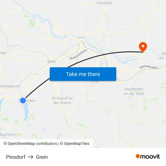 Pinsdorf to Grein map