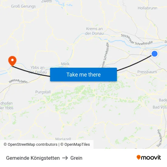Gemeinde Königstetten to Grein map